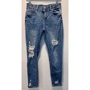 KanCan Kurvy Mid Rise Ankle Skinny Ripped‎ Distressed Denim Jeans